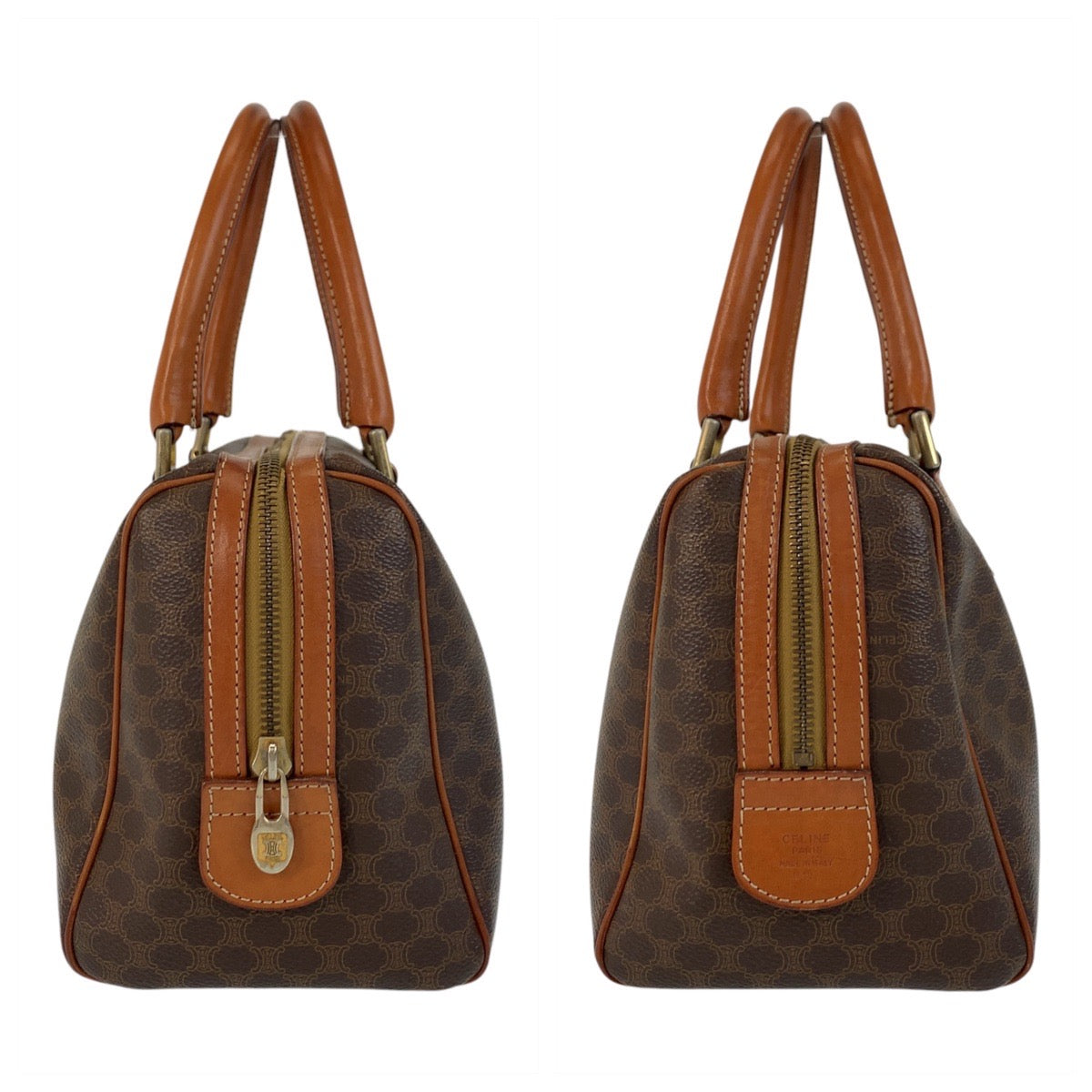 17180
CELINE セリーヌ マカダム ブラウン ゴールド金具 PVC / レザー M13 ハンドバッグ ボストンバッグ  レディース AB33