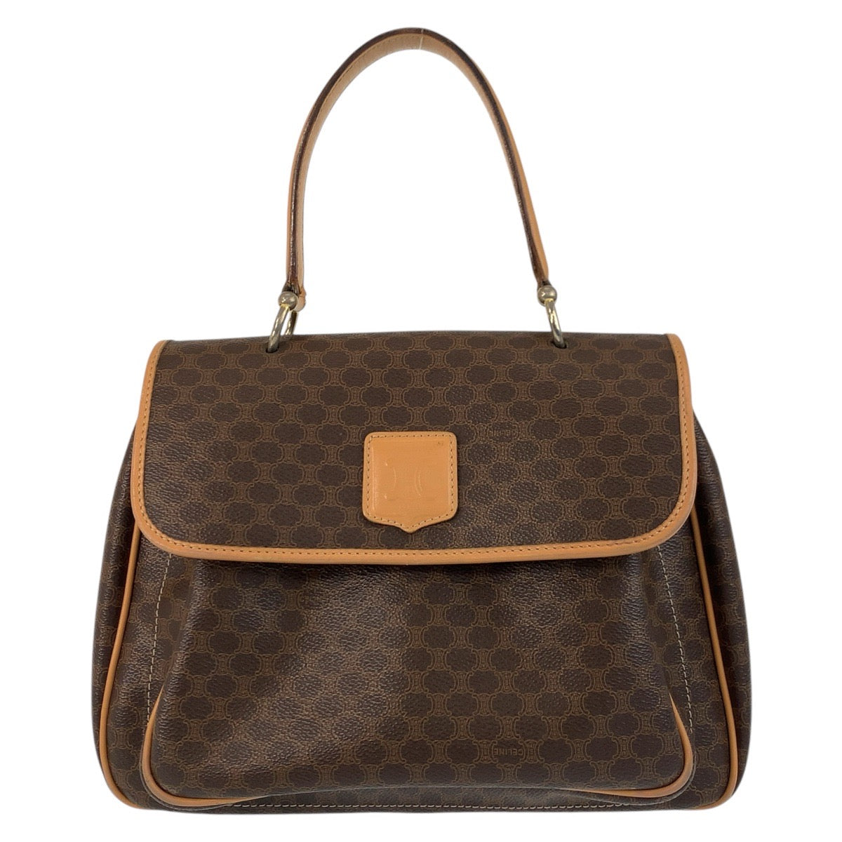 17181
CELINE セリーヌ ヴィンテージ マカダム ブラウン ゴールド金具 PVC / レザー M14 ハンドバッグ レディース ABP36