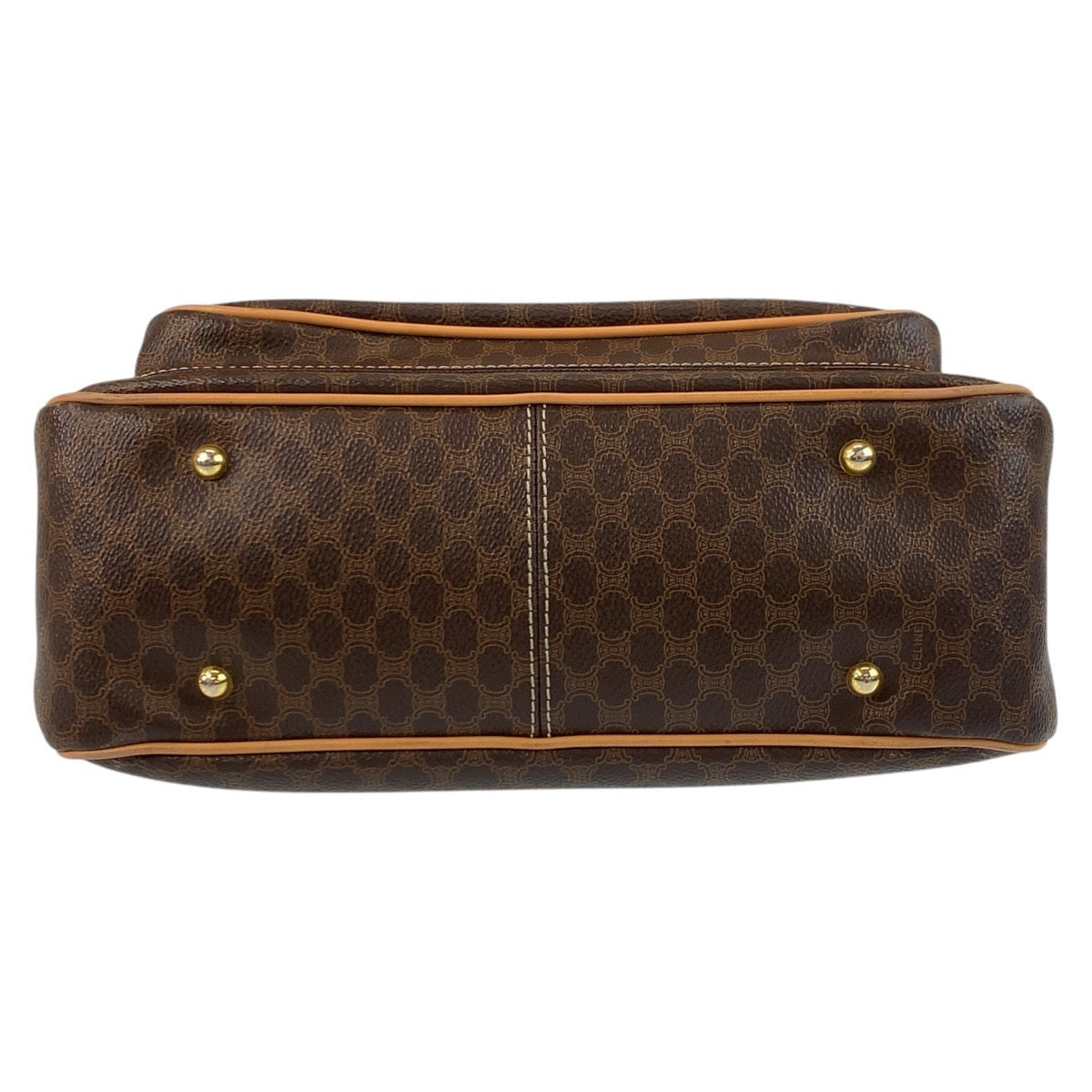 17181
CELINE セリーヌ ヴィンテージ マカダム ブラウン ゴールド金具 PVC / レザー M14 ハンドバッグ レディース ABP36