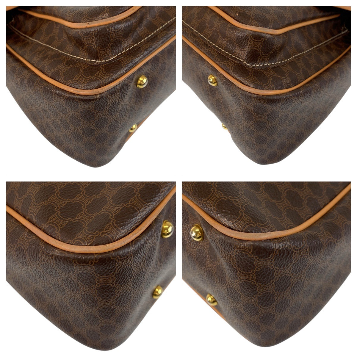 17181
CELINE セリーヌ ヴィンテージ マカダム ブラウン ゴールド金具 PVC / レザー M14 ハンドバッグ レディース ABP36