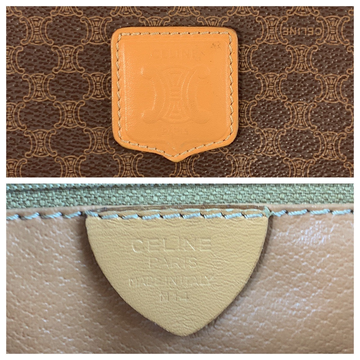 17181
CELINE セリーヌ ヴィンテージ マカダム ブラウン ゴールド金具 PVC / レザー M14 ハンドバッグ レディース ABP36