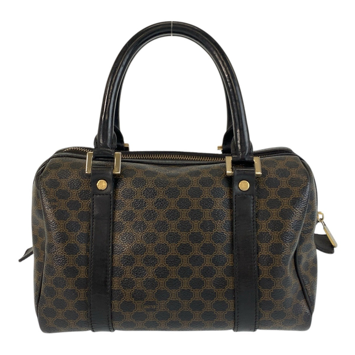 17182
CELINE セリーヌ マカダム ブラウン ブラック ゴールド金具 PVC / レザー CE00/23 ハンドバッグ ボストンバッグ  レディース