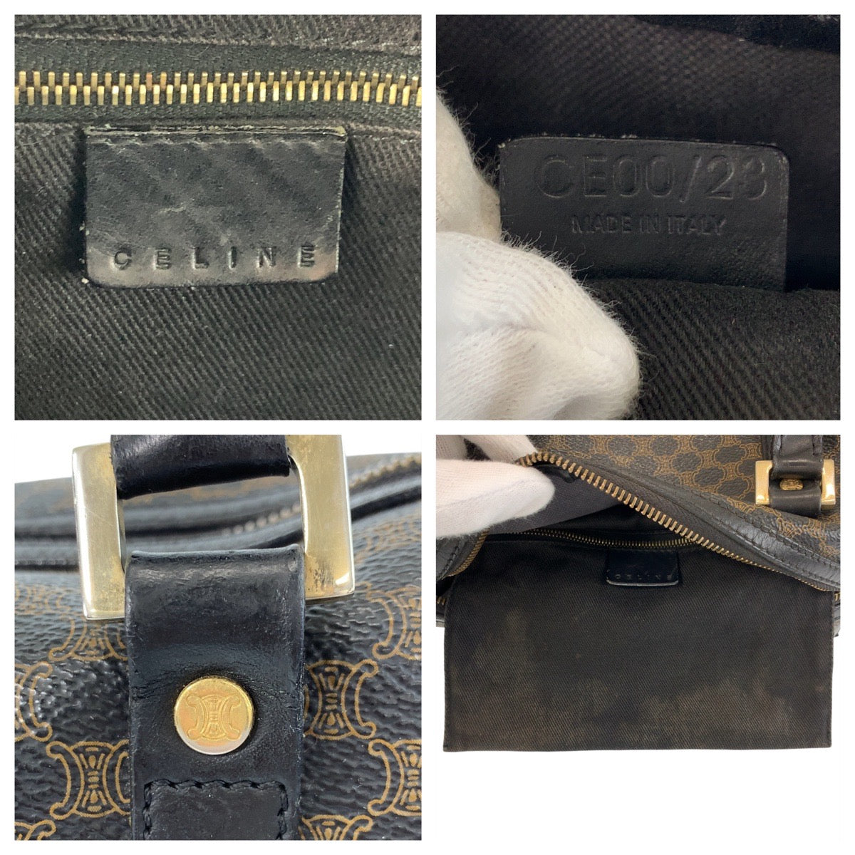 17182
CELINE セリーヌ マカダム ブラウン ブラック ゴールド金具 PVC / レザー CE00/23 ハンドバッグ ボストンバッグ  レディース