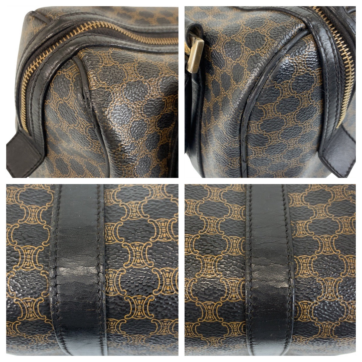 17182
CELINE セリーヌ マカダム ブラウン ブラック ゴールド金具 PVC / レザー CE00/23 ハンドバッグ ボストンバッグ  レディース