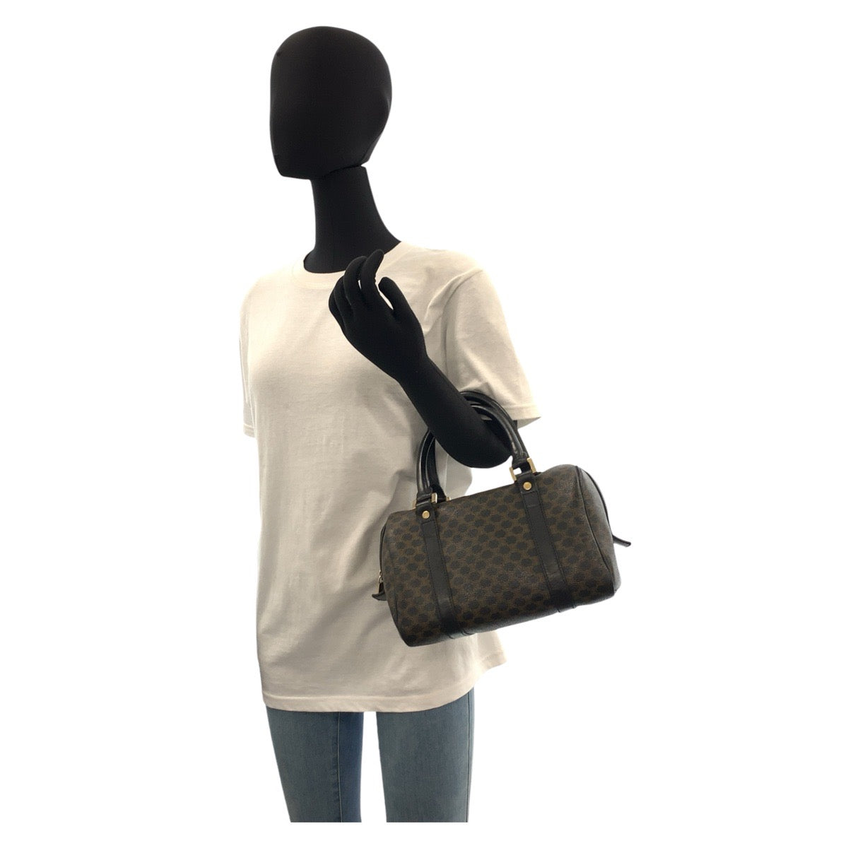 17182
CELINE セリーヌ マカダム ブラウン ブラック ゴールド金具 PVC / レザー CE00/23 ハンドバッグ ボストンバッグ  レディース