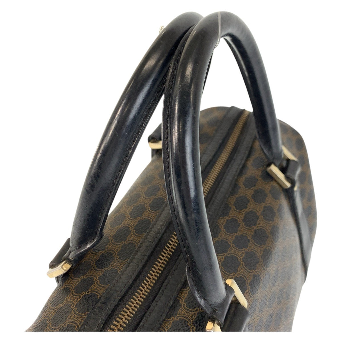 17182
CELINE セリーヌ マカダム ブラウン ブラック ゴールド金具 PVC / レザー CE00/23 ハンドバッグ ボストンバッグ  レディース