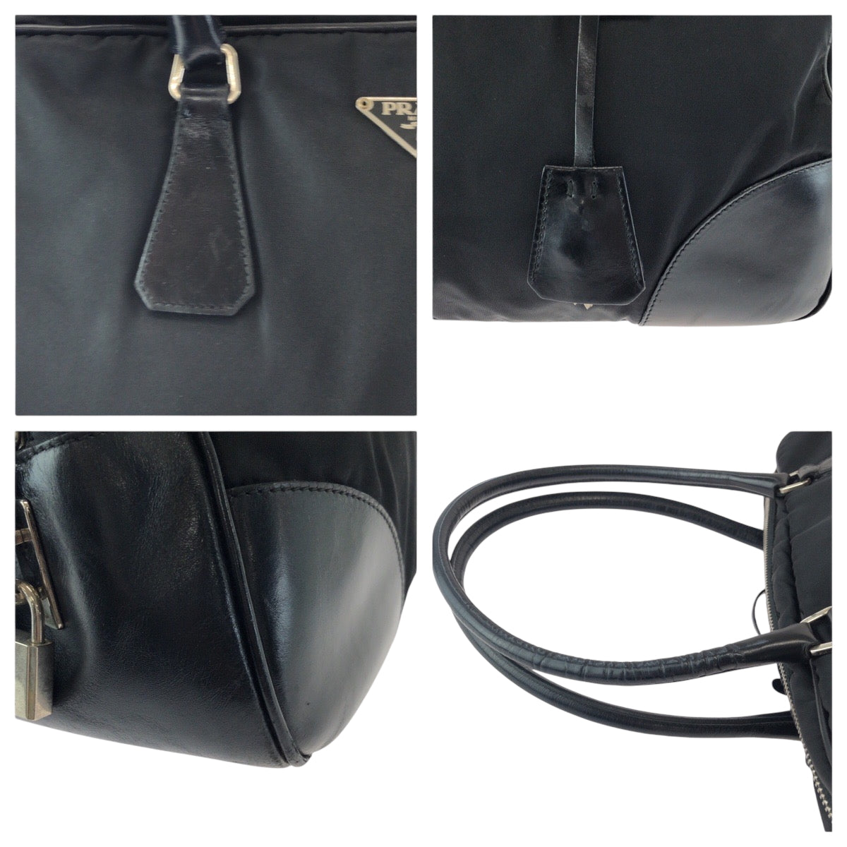 17185
PRADA プラダ テスート 三角ロゴプレート ブラック 黒 シルバー金具 ナイロン トートバッグ ショルダーバッグ  レディース ABP40