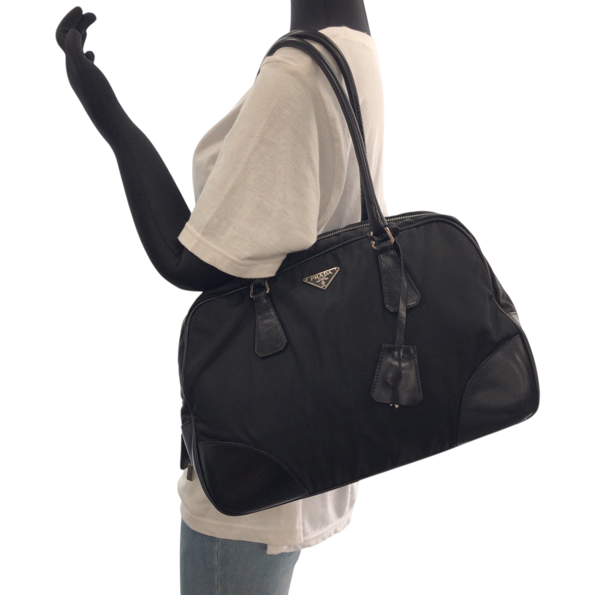 17185
PRADA プラダ テスート 三角ロゴプレート ブラック 黒 シルバー金具 ナイロン トートバッグ ショルダーバッグ  レディース ABP40