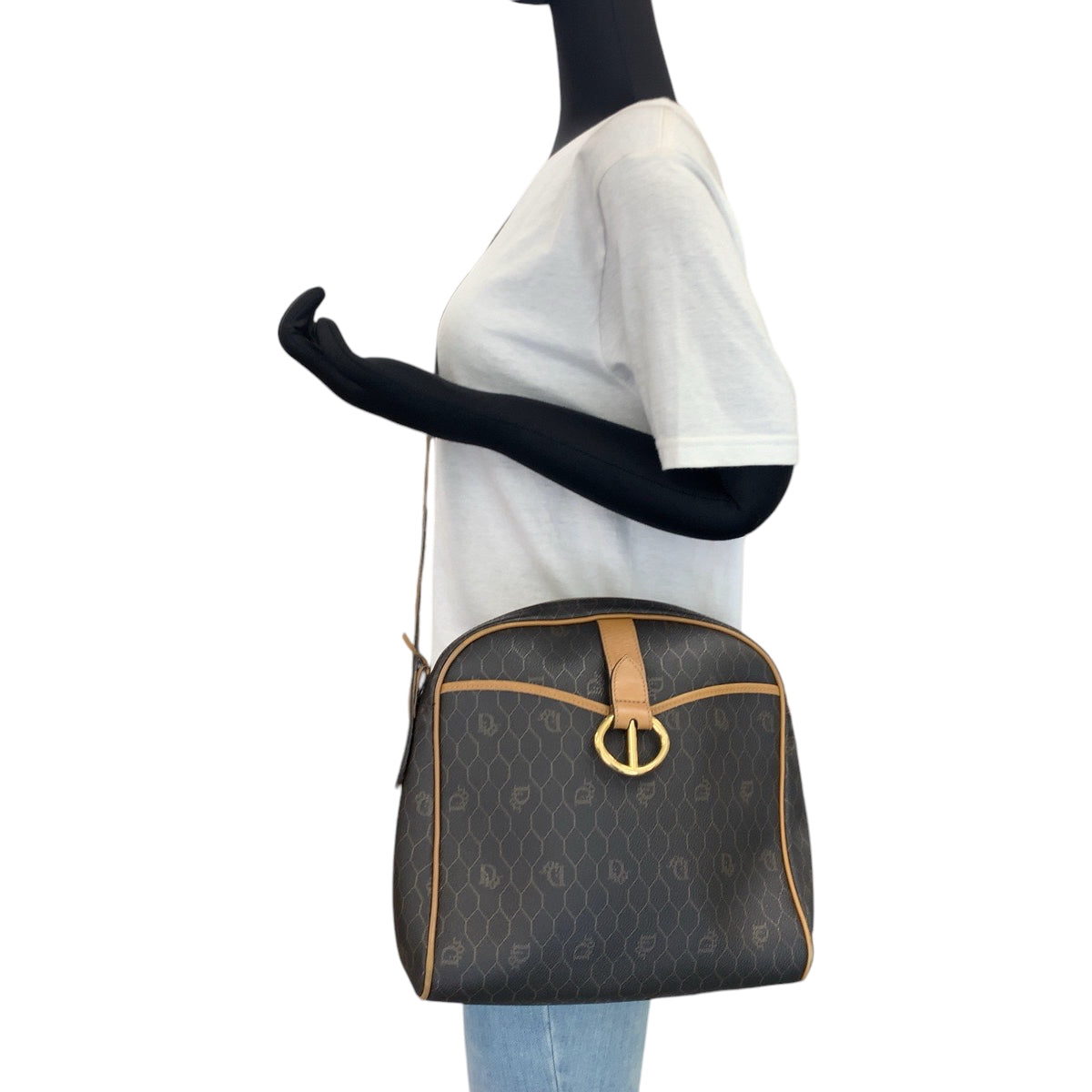 17187
Dior ディオール ヴィンテージ ハニカム柄 ブラウン ゴールド金具 PVC ショルダーバッグ ポシェット  レディース ABP32