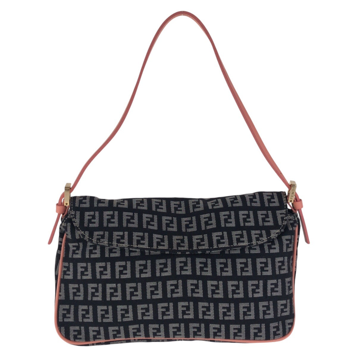 17188
FENDI フェンディ ズッキーノ ブラック 黒 ピンク ゴールド金具 キャンバス / レザー ショルダーバッグ  レディース