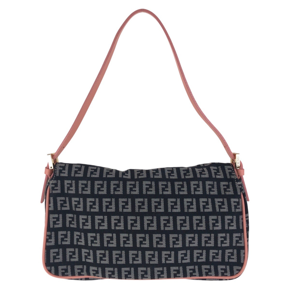 17188
FENDI フェンディ ズッキーノ ブラック 黒 ピンク ゴールド金具 キャンバス / レザー ショルダーバッグ  レディース