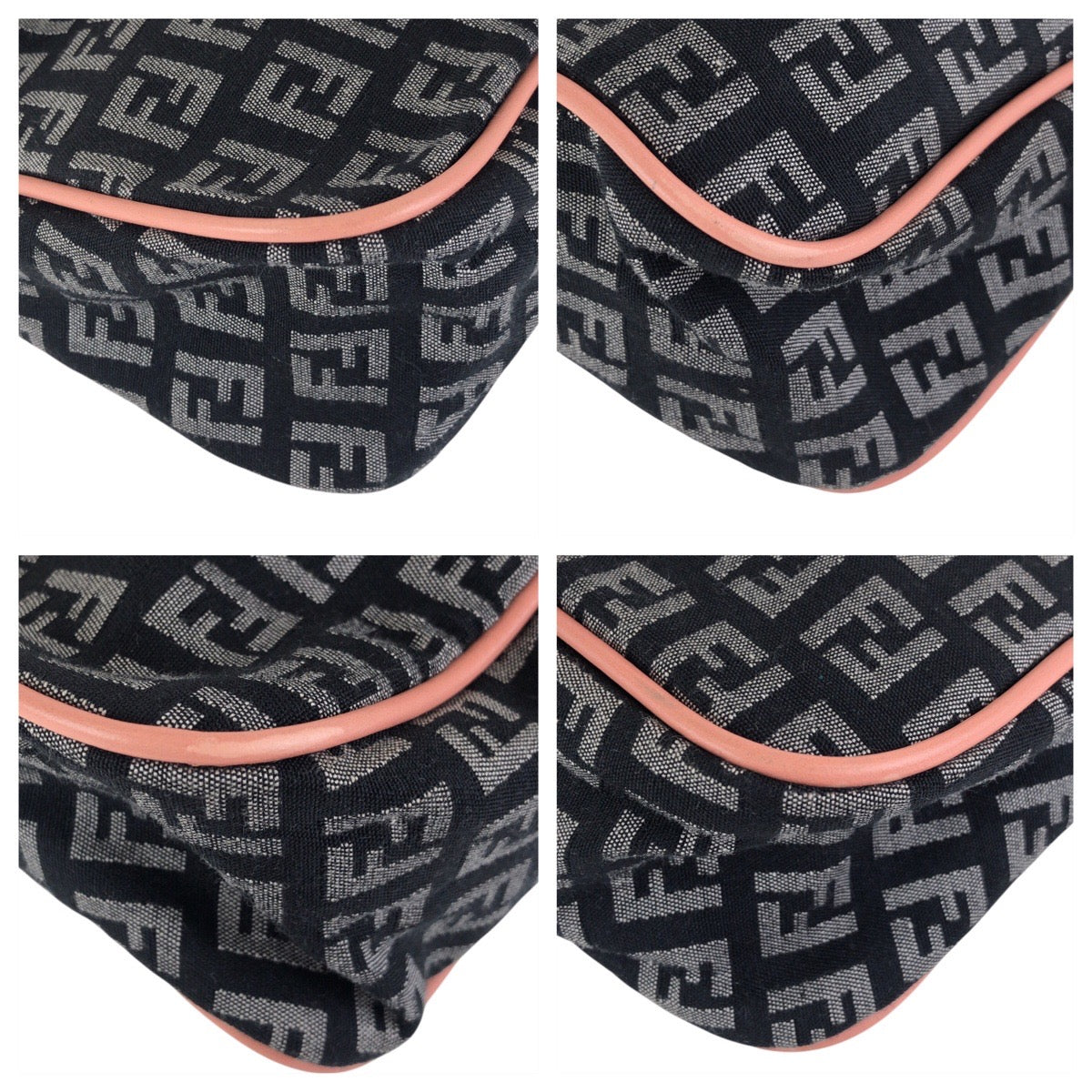 17188
FENDI フェンディ ズッキーノ ブラック 黒 ピンク ゴールド金具 キャンバス / レザー ショルダーバッグ  レディース