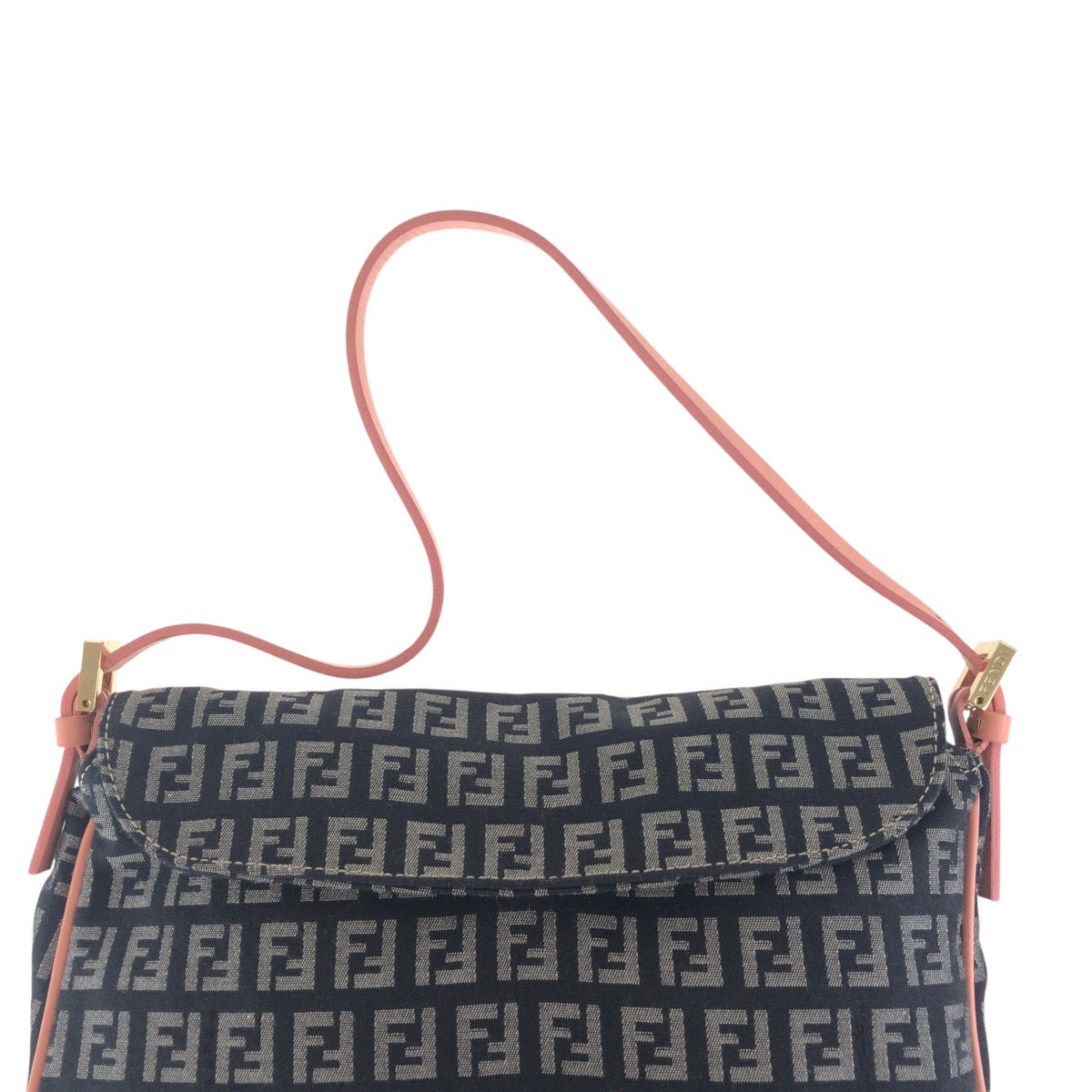 17188
FENDI フェンディ ズッキーノ ブラック 黒 ピンク ゴールド金具 キャンバス / レザー ショルダーバッグ  レディース