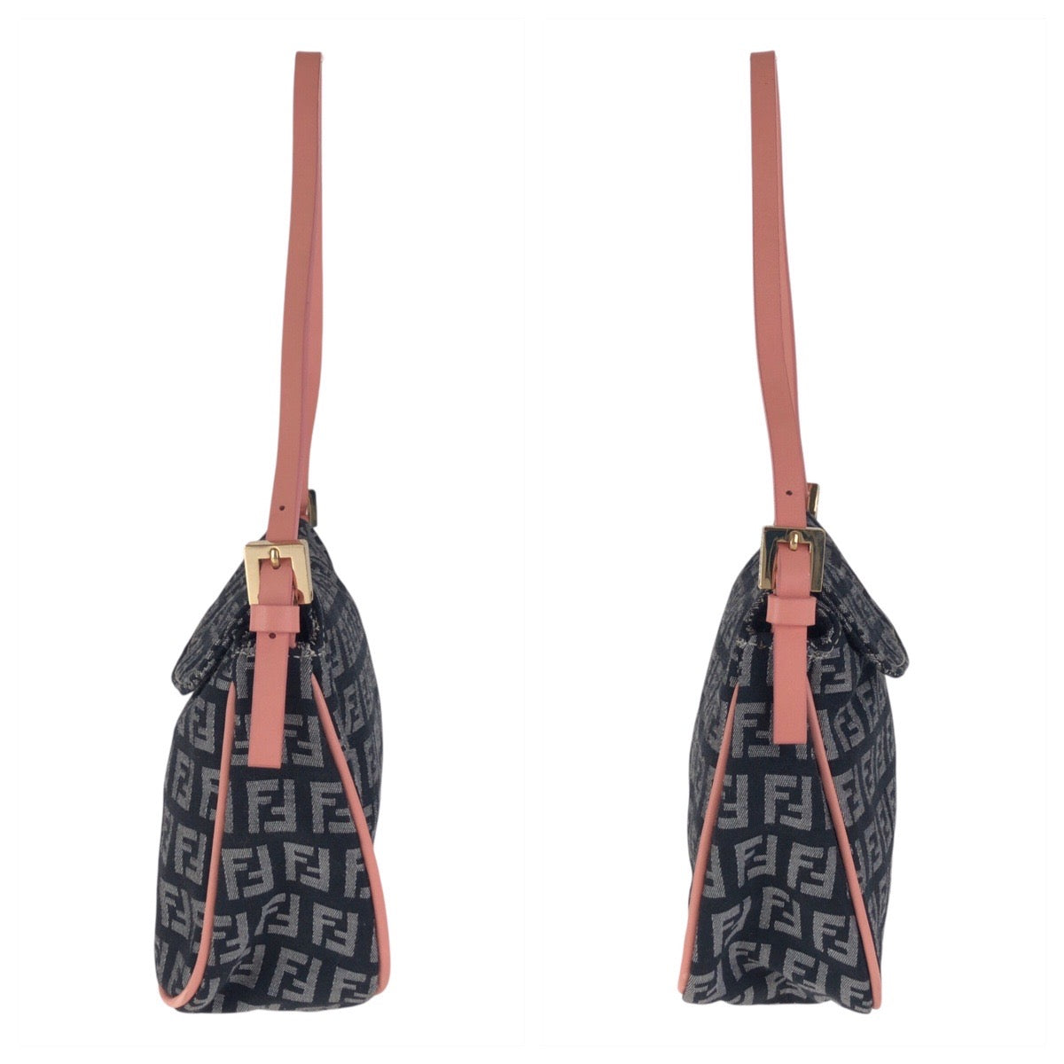 17188
FENDI フェンディ ズッキーノ ブラック 黒 ピンク ゴールド金具 キャンバス / レザー ショルダーバッグ  レディース