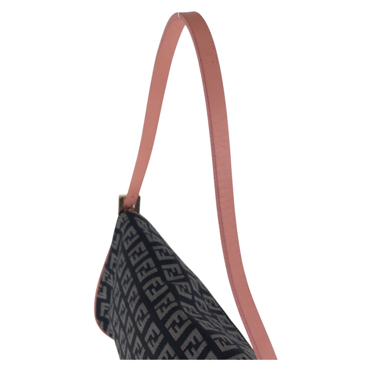 17188
FENDI フェンディ ズッキーノ ブラック 黒 ピンク ゴールド金具 キャンバス / レザー ショルダーバッグ  レディース