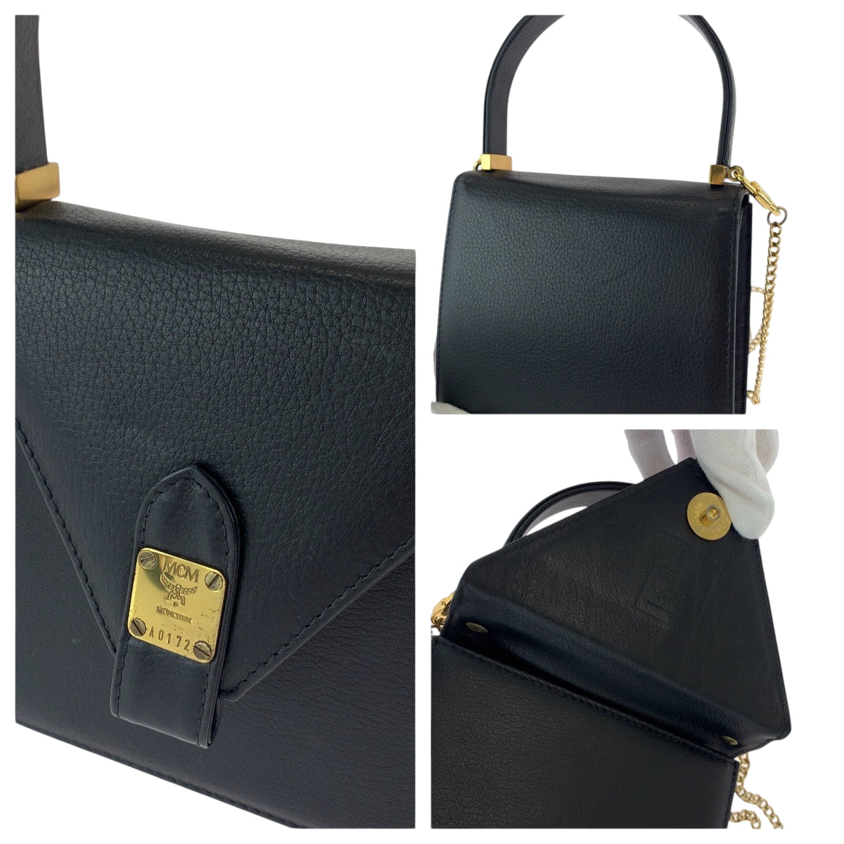 17189
MCM エム シー エム ヴィンテージ ブラック 黒 ゴール金具 レザー A0172 ショルダーバッグ ハンドバッグ 2way  レディース ABP50