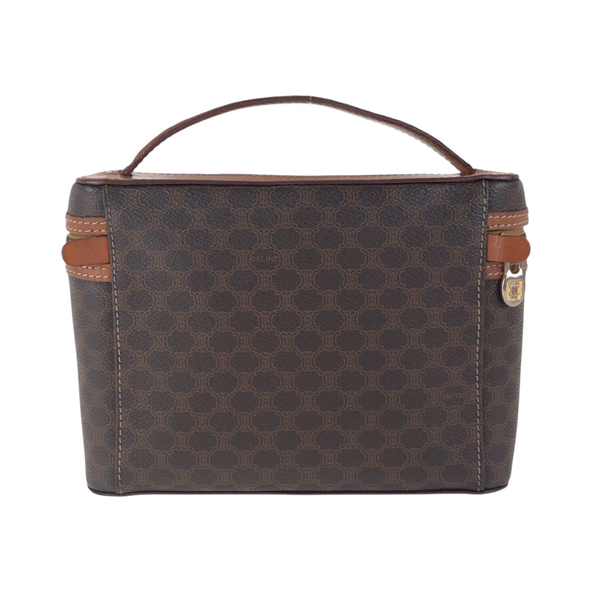 17190
CELINE セリーヌ マカダム ブラウン ゴールド金具 PVC / レザー M93 ハンドバッグ バニティバッグ  レディース AB34