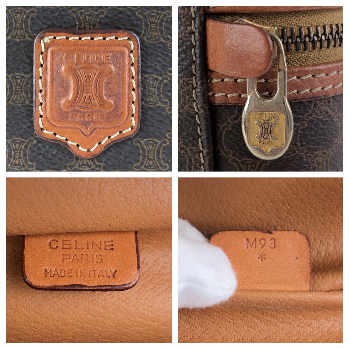 17190
CELINE セリーヌ マカダム ブラウン ゴールド金具 PVC / レザー M93 ハンドバッグ バニティバッグ  レディース AB34