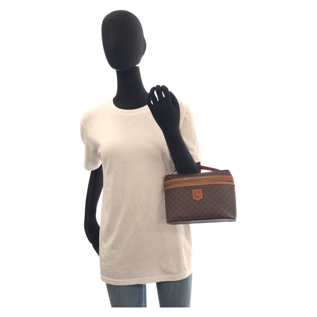 17190
CELINE セリーヌ マカダム ブラウン ゴールド金具 PVC / レザー M93 ハンドバッグ バニティバッグ  レディース AB34