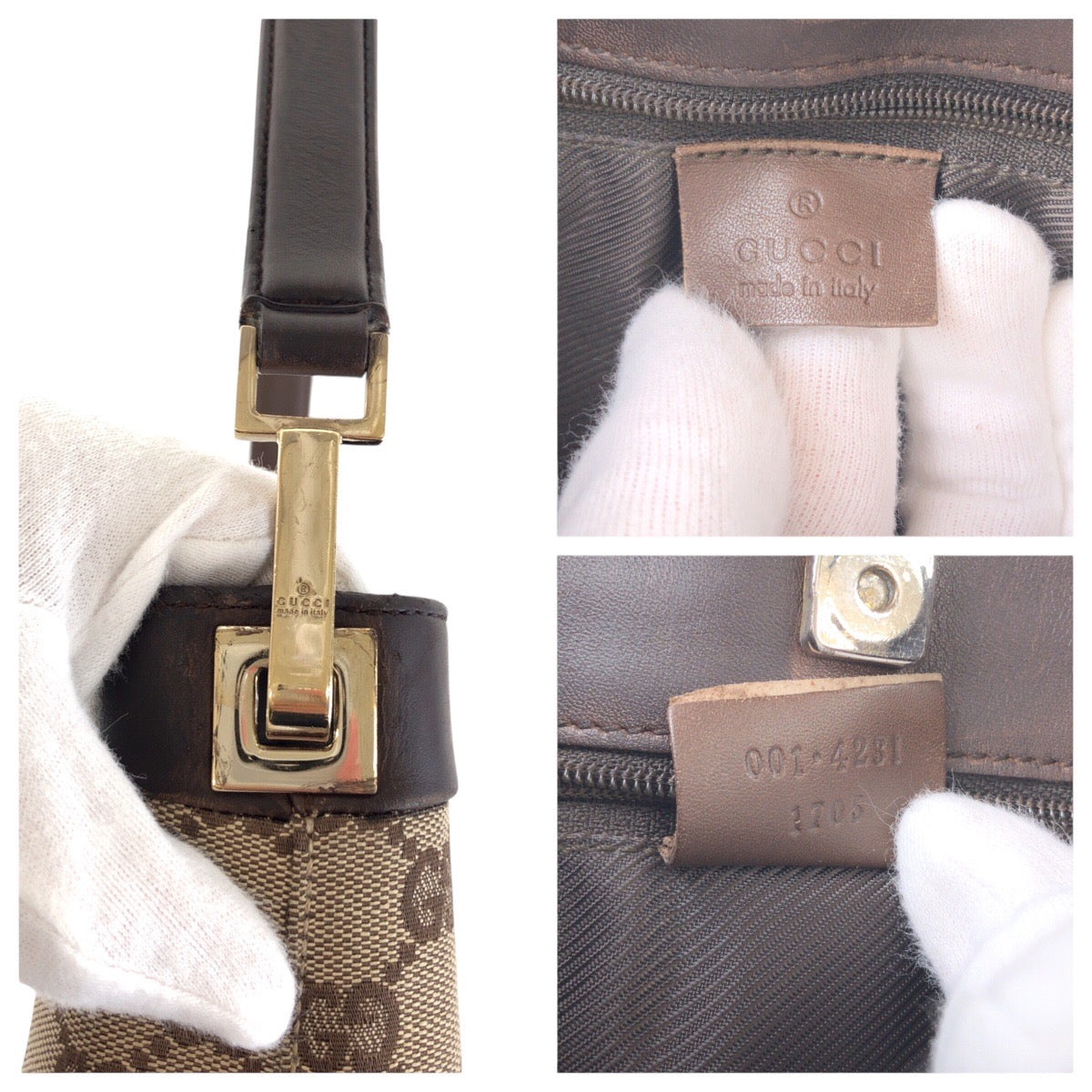 17191
GUCCI グッチ ブラウン ゴールド金具 GGキャンバス / レザー 001 4231 ショルダーバッグ  レディース ABP