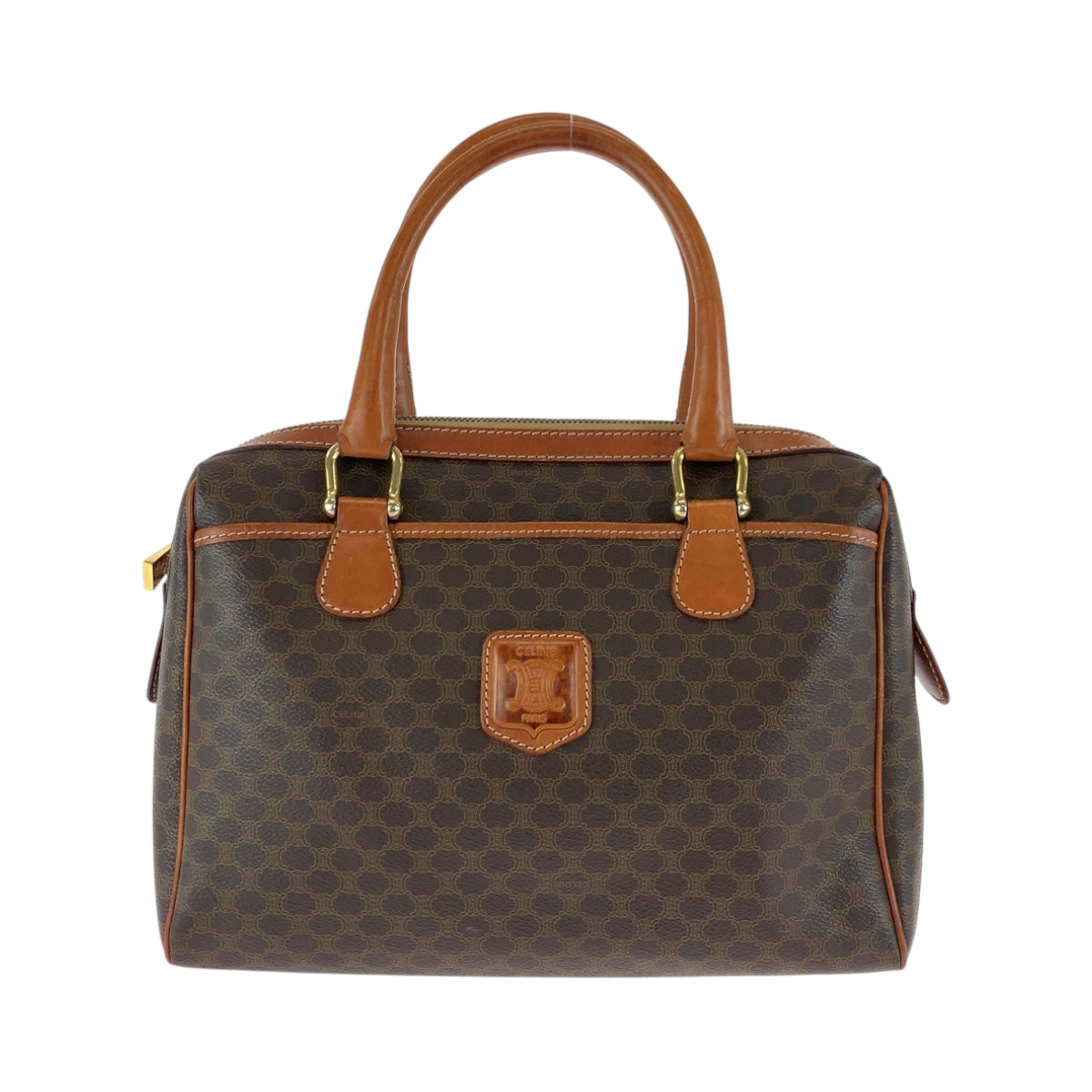 17193
CELINE セリーヌ マカダム ブラウン ゴールド金具 PVC ハンドバッグ  レディース AB38