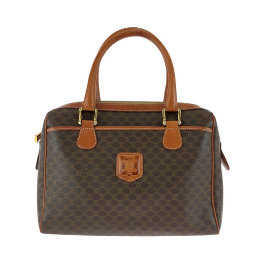 17193
CELINE セリーヌ マカダム ブラウン ゴールド金具 PVC ハンドバッグ  レディース AB38