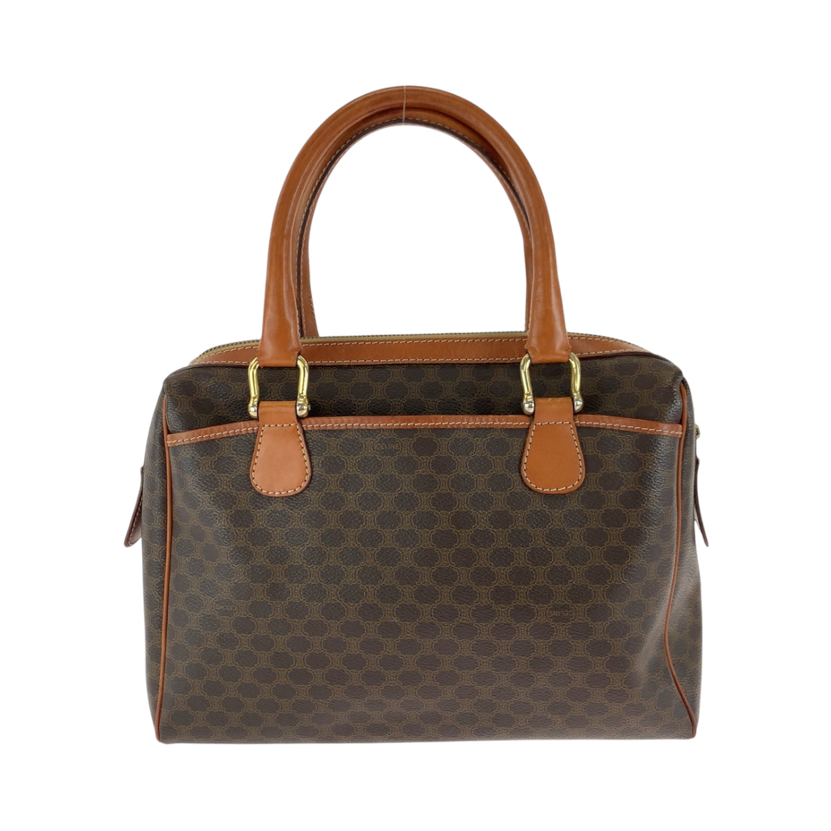 17193
CELINE セリーヌ マカダム ブラウン ゴールド金具 PVC ハンドバッグ  レディース AB38