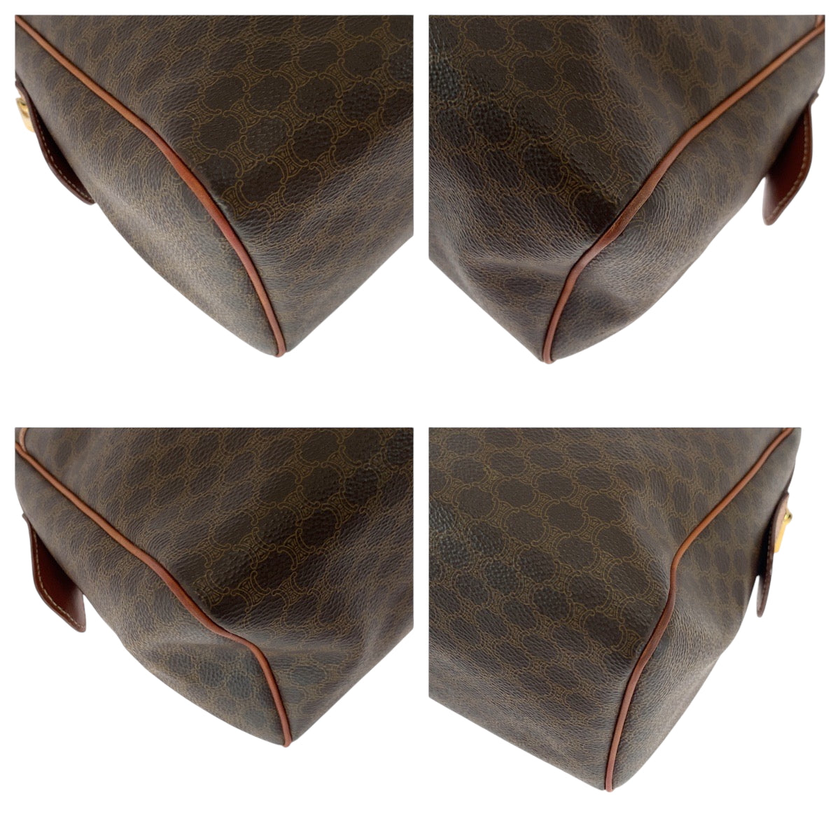 17193
CELINE セリーヌ マカダム ブラウン ゴールド金具 PVC ハンドバッグ  レディース AB38