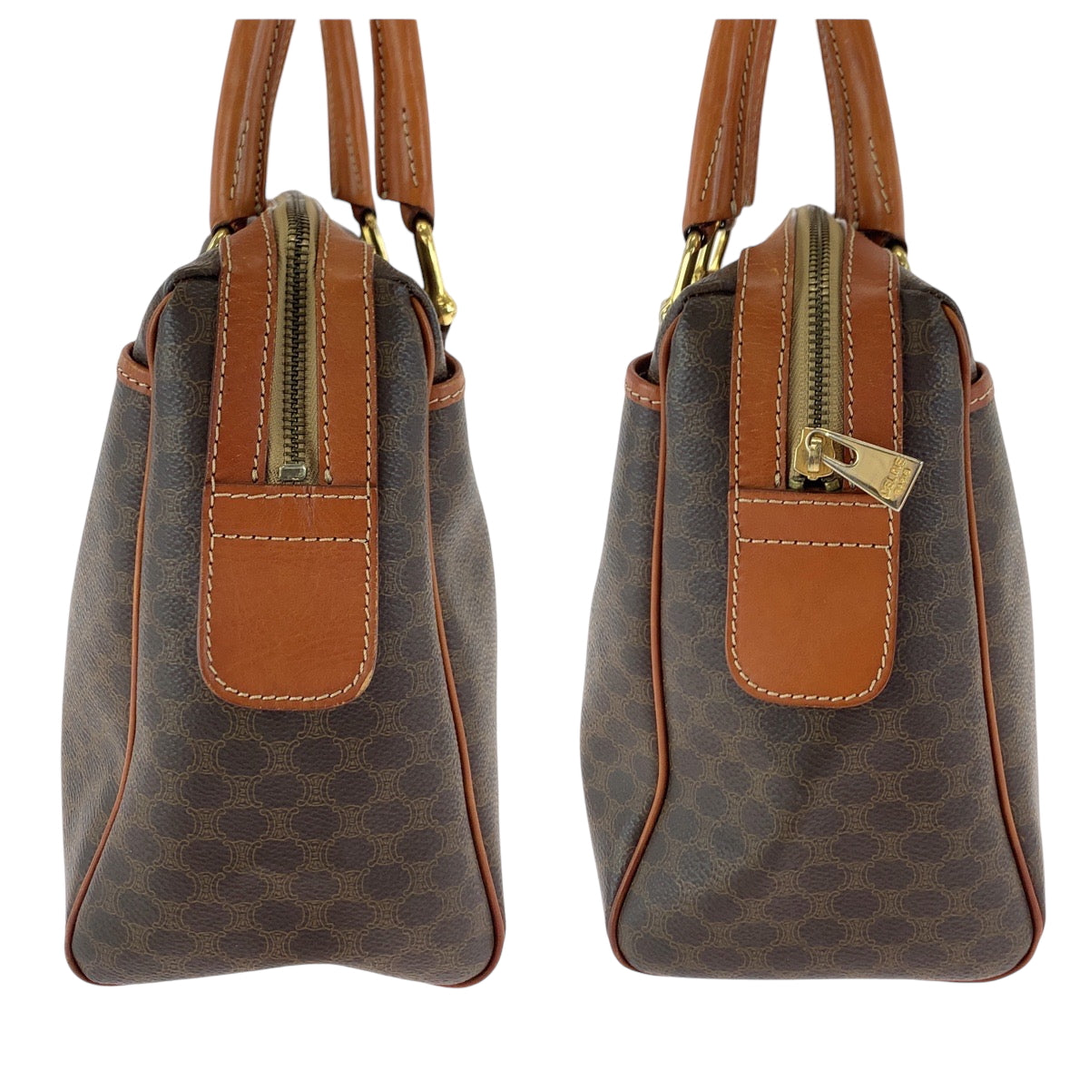 17193
CELINE セリーヌ マカダム ブラウン ゴールド金具 PVC ハンドバッグ  レディース AB38