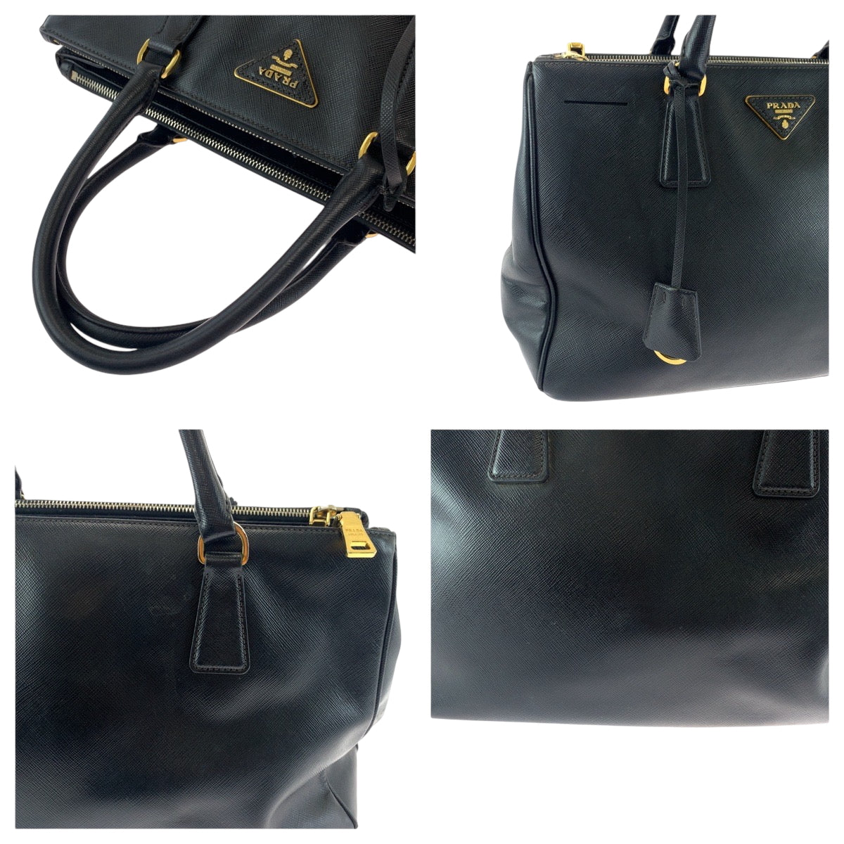 17194
PRADA プラダ ガレリア 三角ロゴプレート ブラック 黒 ゴールド金具 レザー BN2274 ハンドバッグ トートバッグ  レディース AB50