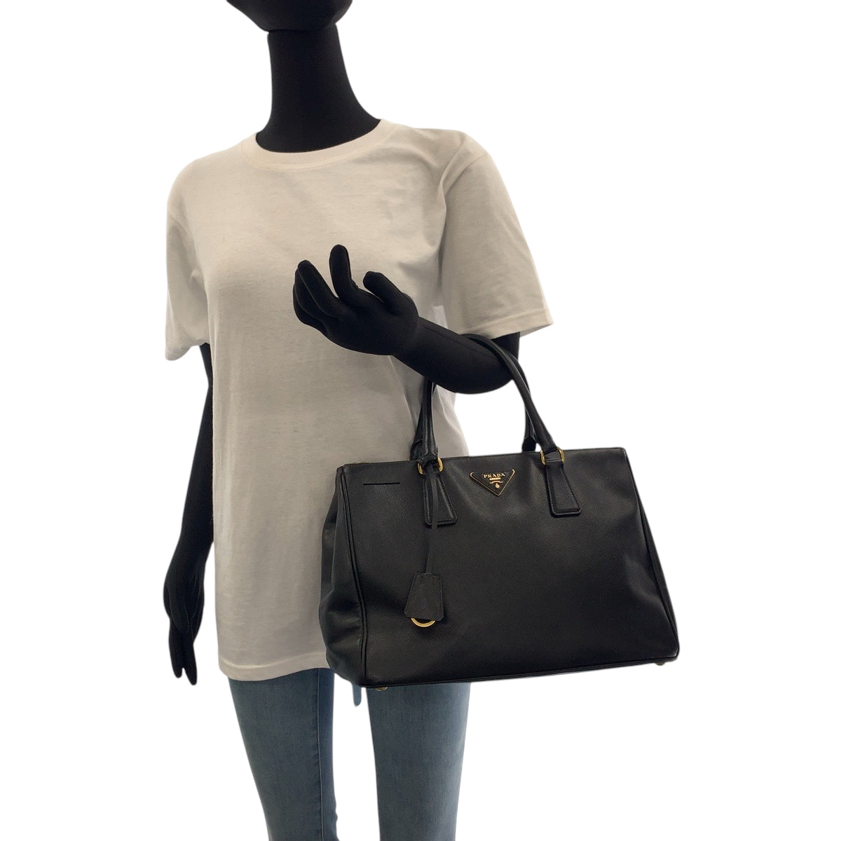 17194
PRADA プラダ ガレリア 三角ロゴプレート ブラック 黒 ゴールド金具 レザー BN2274 ハンドバッグ トートバッグ  レディース AB50