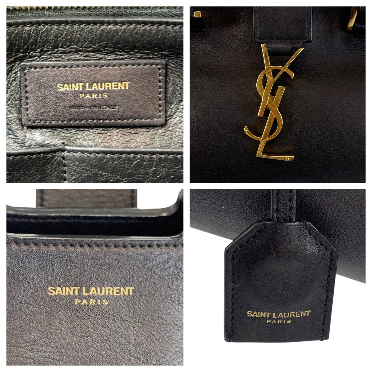 17195
SAINT LAURENT PARIS サンローランパリ YSL スモールカバス ブラック 黒 ゴールド金具 レザー ハンドバッグ トートバッグ  レディース