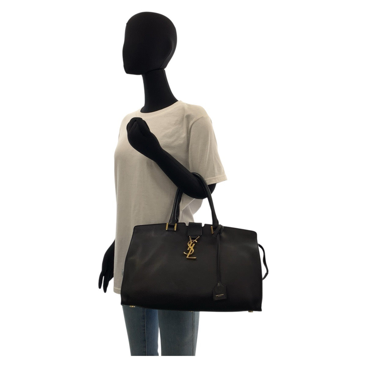 17195
SAINT LAURENT PARIS サンローランパリ YSL スモールカバス ブラック 黒 ゴールド金具 レザー ハンドバッグ トートバッグ  レディース