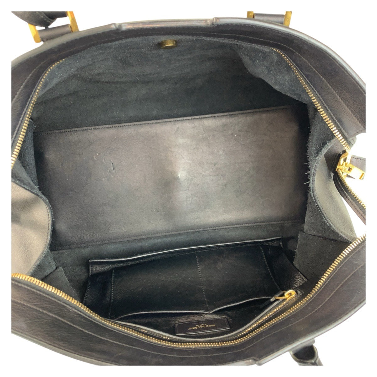 17195
SAINT LAURENT PARIS サンローランパリ YSL スモールカバス ブラック 黒 ゴールド金具 レザー ハンドバッグ トートバッグ  レディース