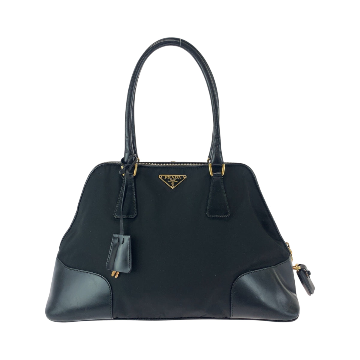 17196
PRADA プラダ テスート 三角ロゴプレート ブラック 黒 ゴールド金具 ナイロン ハンドバッグ トートバッグ ショルダーバッグ  レディース ABP42