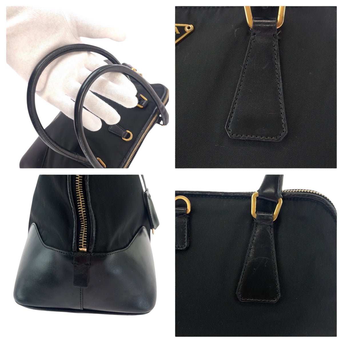 17196
PRADA プラダ テスート 三角ロゴプレート ブラック 黒 ゴールド金具 ナイロン ハンドバッグ トートバッグ ショルダーバッグ  レディース ABP42