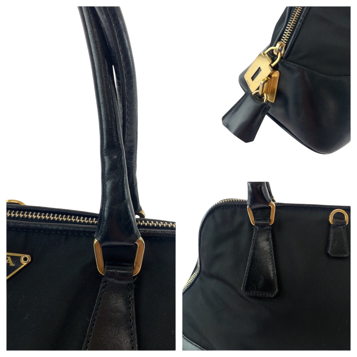 17196
PRADA プラダ テスート 三角ロゴプレート ブラック 黒 ゴールド金具 ナイロン ハンドバッグ トートバッグ ショルダーバッグ  レディース ABP42
