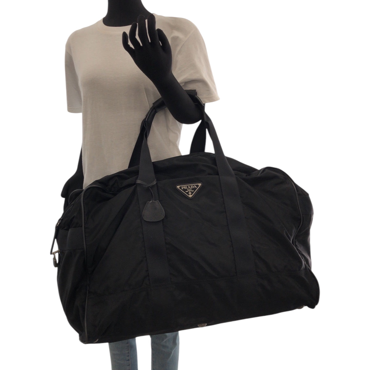 17197
PRADA プラダ テスート 三角ロゴプレート ブラック 黒 シルバー金具 ナイロン ボストンバッグ ハンドバッグ  メンズ AB42