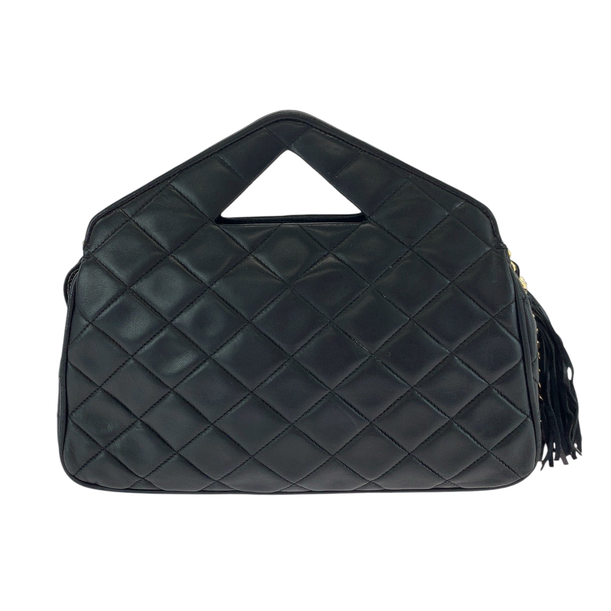 17199
CHANEL シャネル ヴィンテージ マトラッセ ココマーク フリンジ ブラック 黒 ゴールド金具 ラムスキン チェーンショルダーバッグ 肩掛け  レディース
