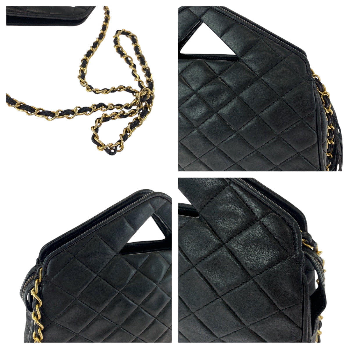 17199
CHANEL シャネル ヴィンテージ マトラッセ ココマーク フリンジ ブラック 黒 ゴールド金具 ラムスキン チェーンショルダーバッグ 肩掛け  レディース