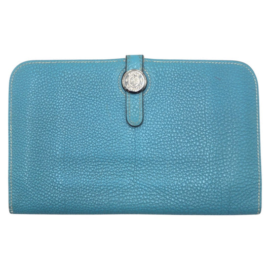 17202
HERMES エルメス ドゴンGM ブルー ライトブルー シルバー金具 トゴ 長財布 ロングウォレット 男女兼用 □H刻印 レディース AB30