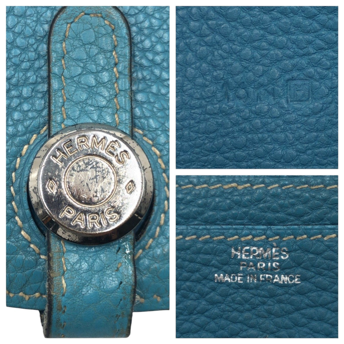 17202
HERMES エルメス ドゴンGM ブルー ライトブルー シルバー金具 トゴ 長財布 ロングウォレット 男女兼用 □H刻印 レディース AB30