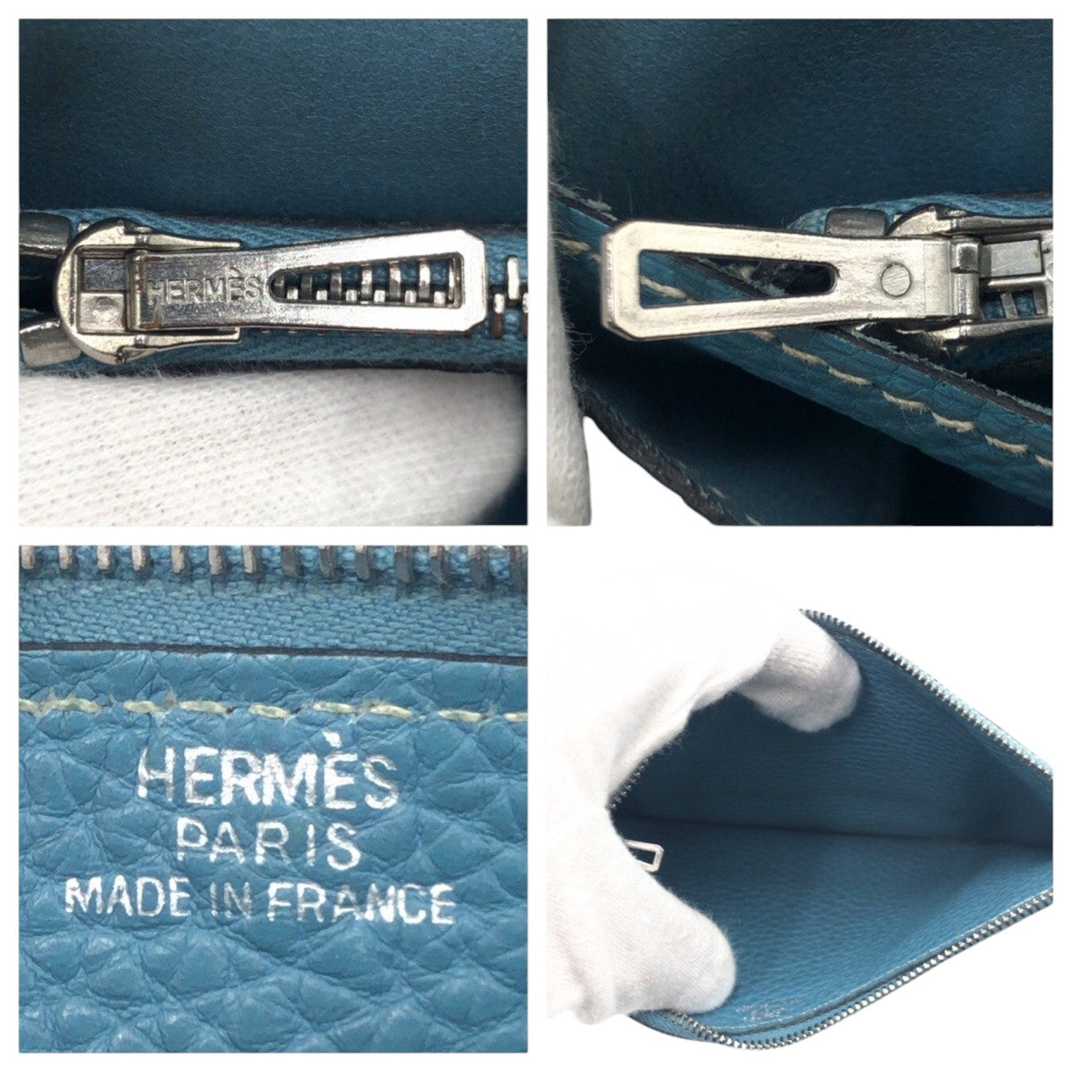 17202
HERMES エルメス ドゴンGM ブルー ライトブルー シルバー金具 トゴ 長財布 ロングウォレット 男女兼用 □H刻印 レディース AB30