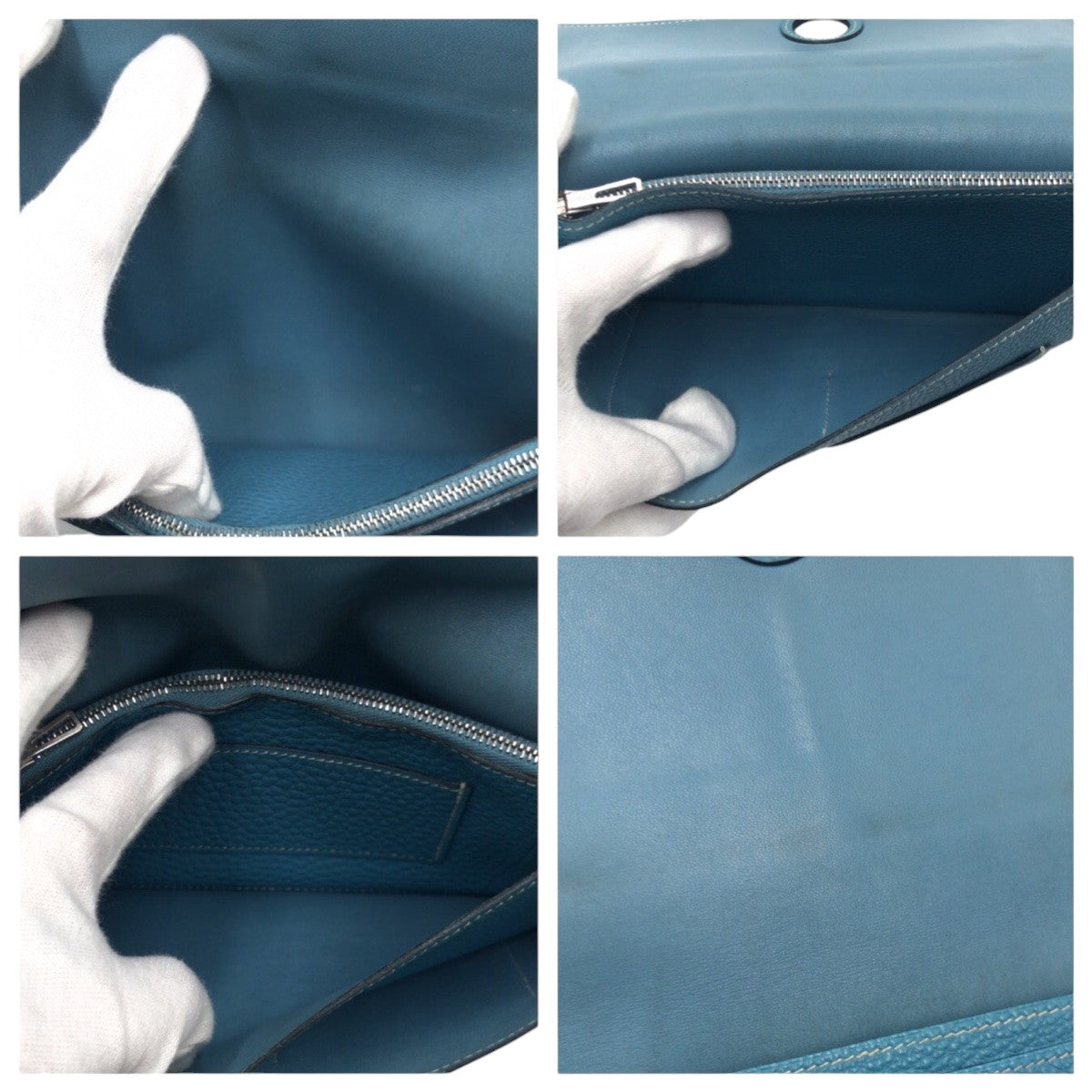 17202
HERMES エルメス ドゴンGM ブルー ライトブルー シルバー金具 トゴ 長財布 ロングウォレット 男女兼用 □H刻印 レディース AB30