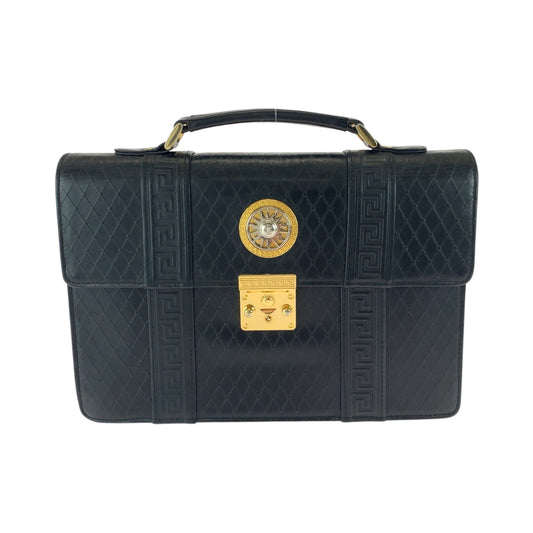 17203
VERSACE ヴェルサーチ サンバースト ブラック 黒 ゴールド金具 レザー セカンドバッグ ハンドバッグ クラッチバッグ  メンズ ABP42