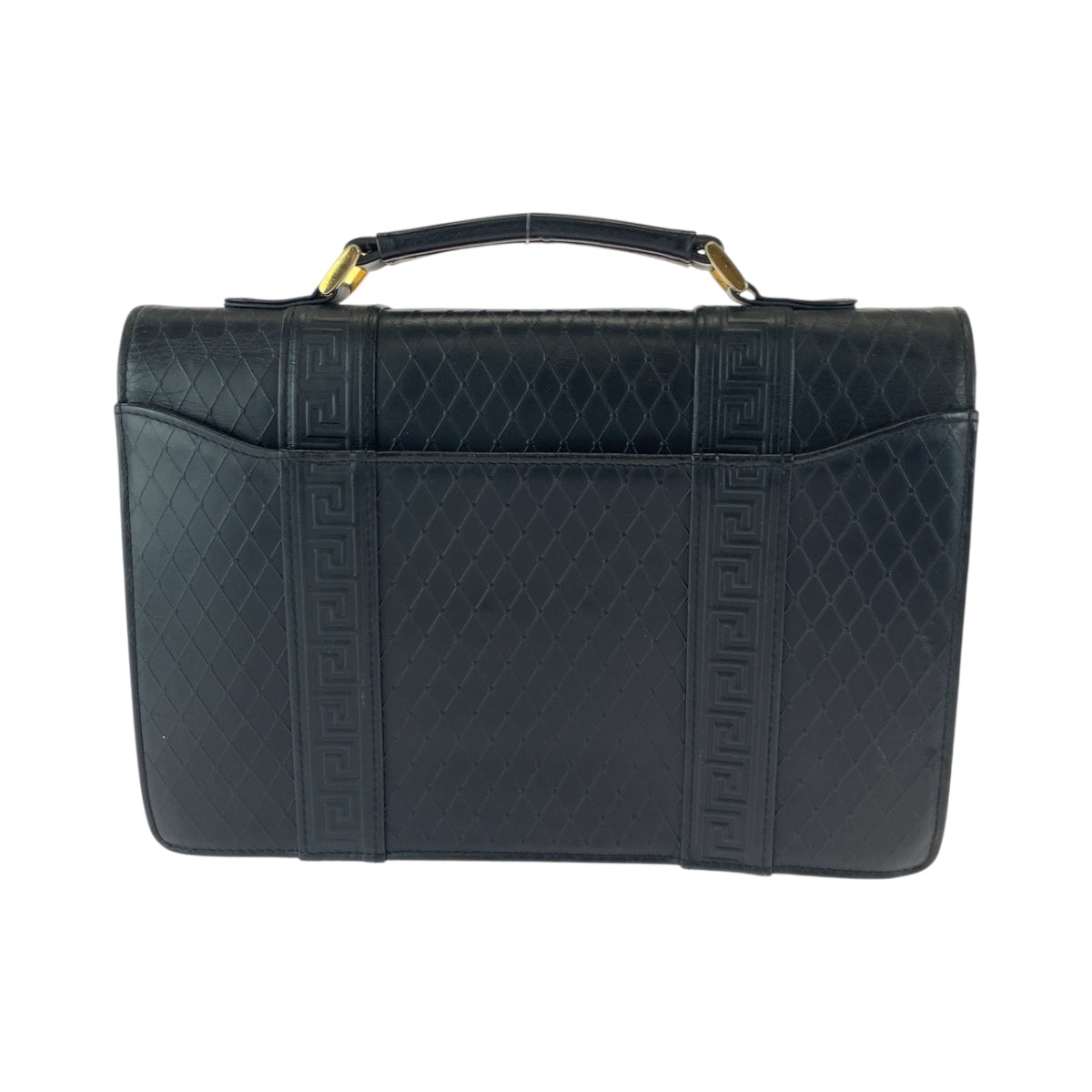 17203
VERSACE ヴェルサーチ サンバースト ブラック 黒 ゴールド金具 レザー セカンドバッグ ハンドバッグ クラッチバッグ  メンズ ABP42
