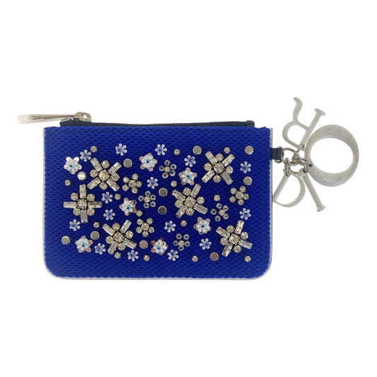 17212
Dior ディオール ビジュー ブルー ブラック シルバー金具 キャンバス / レザー / ビーズ コインケース カードケース   レディース