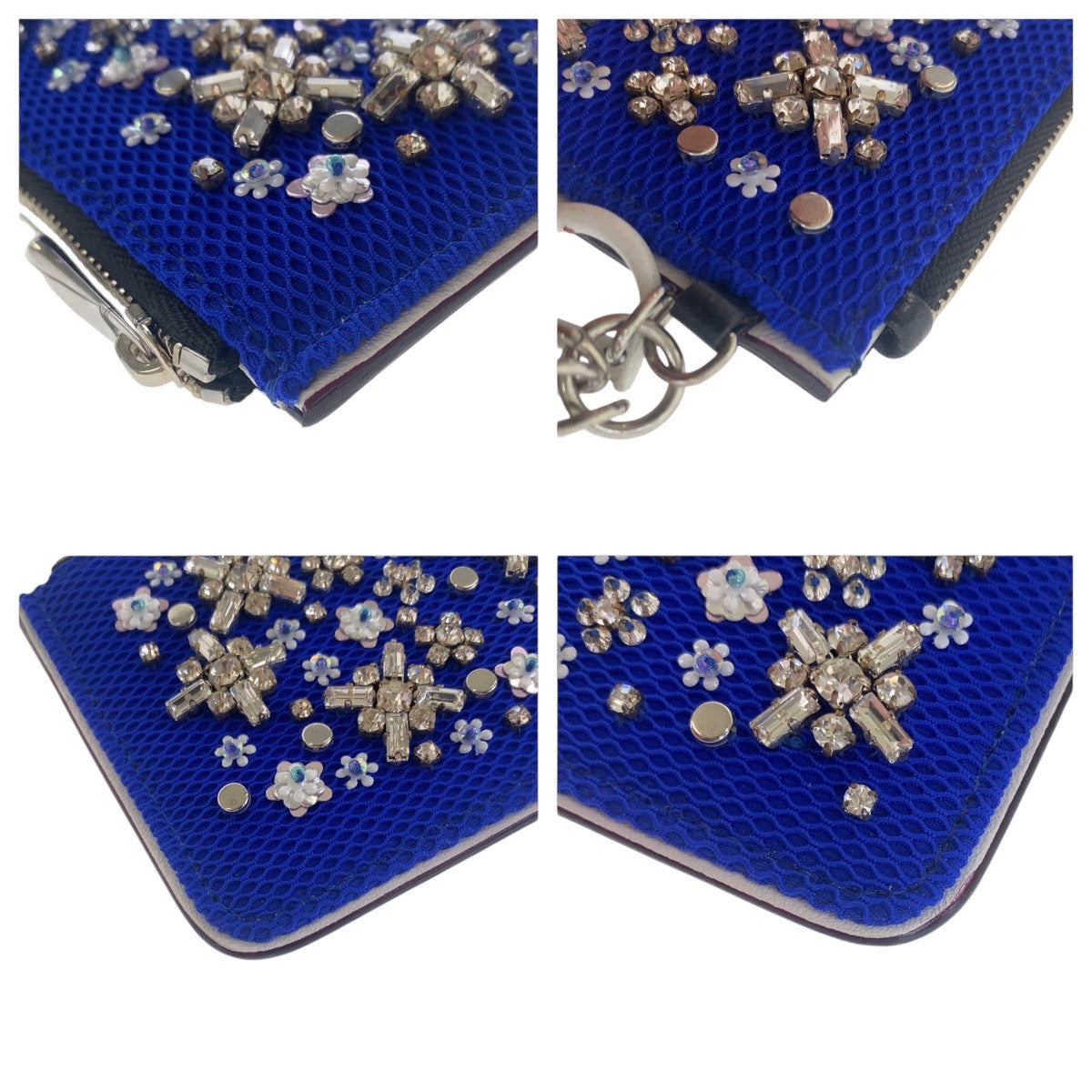 17212
Dior ディオール ビジュー ブルー ブラック シルバー金具 キャンバス / レザー / ビーズ コインケース カードケース   レディース