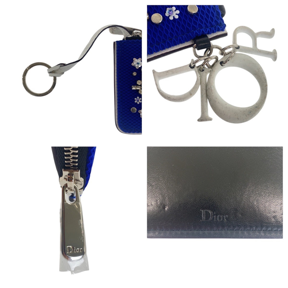 17212
Dior ディオール ビジュー ブルー ブラック シルバー金具 キャンバス / レザー / ビーズ コインケース カードケース   レディース