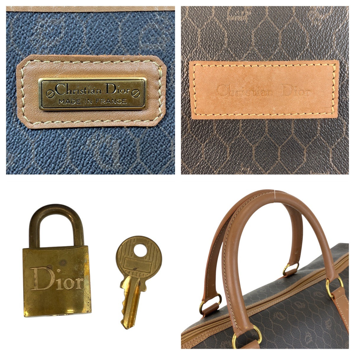 17204
Christian Dior クリスチャンディオール ヴィンテージ ハニカム柄 ブラウン ゴールド金具 PVC / レザー ボストンバッグ ハンドバッグ  レディース ABP46